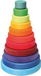 Grimm’s Large Wooden Conical Stacking Tower, 11-Piece Rainbow Colored Stacker, Made in Germany