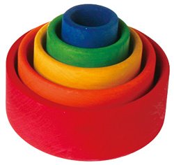 Grimm’s Set of 5 Small Wooden Stacking & Nesting Rainbow Bowls, Red Outside