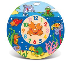 Puzzled Wooden Clock – Ocean Life Wooden Toys