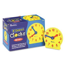 Set of Six Four-Inch Geared Learning Clocks, for Grades Pre-K to 4, Sold as 6 Set