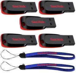 SanDisk Cruzer Blade 8GB (5 pack) USB 2.0 Flash Drive Jump Drive Pen Drive SDCZ50 – Five Pack w/ (2) Everything But Stromboli (TM) Lanyard