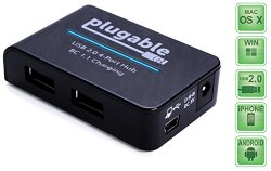 Plugable USB 2.0 4-Port High Speed Charging Hub with 12.5W Power Adapter and BC 1.1 Charging Support for for Android, Apple iOS, and Windows Mobile Devices