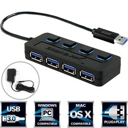 Sabrent 4-Port USB 3.0 Hub with Individual Power Switches and LEDs included 5V/2.5A power adapter (HB-UMP3)