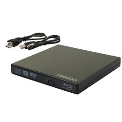 COOLEAD- Black Slim USB External Blu-Ray Player External USB DVD RW Laptop Burner Drive + Free Microfiber Cloth
