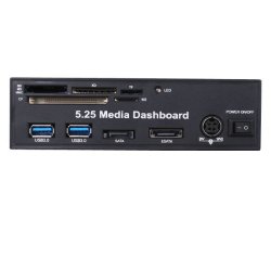 Nextrox® 5.25″ PC Media Dashboard Front Panel USB 3.0 HUB SD MS MMC CF XD TF M2 Card Reader SATA ESATA