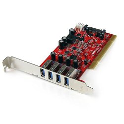 StarTech.com 4 Port PCI SuperSpeed USB 3.0 Adapter Card with SATA/SP4 Power-Quad Port PCI USB 3 Controller Card PCIUSB3S4 Red