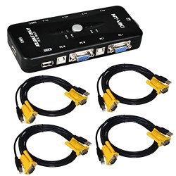 ieGeek® USB KVM Switch Box + VGA USB Cables for PC Monitor/Keyboard/Mouse Control (4 Port)