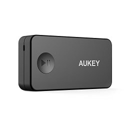 Aukey Portable Bluetooth 3.0 Audio Receiver Wireless Music Streaming Adapter with Hands Free Calling, Built-in Mic, 3.5 mm Stereo Output for Car (BR-C2)