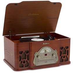 Electrohome Winston Vinyl Record Player 3-in-1 Classic Turntable Natural Wood Stereo System, AM/FM Radio, CD, and AUX Input for Smartphones, Tablets, and MP3 players (EANOS501)