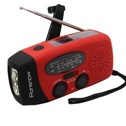iRonsnow IS-088 Dynamo Emergency Solar Hand Crank Self Powered AM/FM/NOAA Weather Radio, LED Flashlight, Smart Phone Charger Power Bank with Cables(Red)