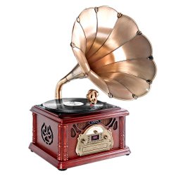 Pyle-Home PTCDS3UIP Classical Trumpet Horn Turntable with AM/FM Radio CD/Cassette/USB & Direct to USB Recording