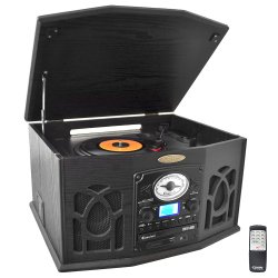 Pyle Home PTCDS7UIB Retro Vintage Turntable with CD/MP3/Casette/Radio/USB/SD, Aux-In and Vinyl-to-MP3 Encoding (Black)