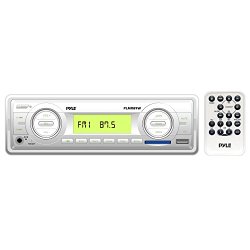 Pyle PLMR89WW Marine Stereo Radio Headunit Receiver, Aux (3.5mm) MP3 Input, USB Flash & SD Card Readers, Remote Control, Single DIN (White)