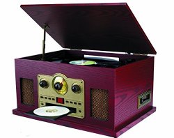 Sylvania SRCD838 5-In-1 Nostalgic Turntable with CD, Casette, Radio, Aux-In