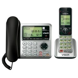 VTech CS6649 DECT 6.0 Expandable Corded/Cordless Phone with Answering System and Caller ID/Call Waiting, Silver/Black with 1 Handset