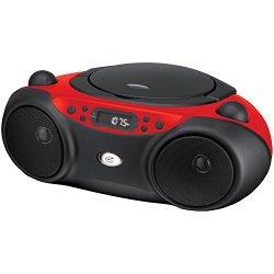 GPX, Inc.  Portable Top-Loading CD Boombox with AM/FM Radio and 3.5mm Line In for MP3 Device – Red/Black
