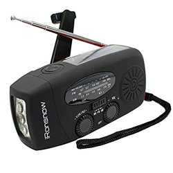 iRonsnow IS-088 Dynamo Emergency Solar Hand Crank Self Powered AM/FM/NOAA Weather Radio, LED Flashlight, Smart Phone Charger Power Bank with Cables(Black)