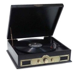 Pyle PTT30BK Bluetooth Vintage Classic Style Turntable Wireless Music Streaming, AM/FM Radio, USB Record Ability, AUX (3.5mm) Input