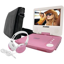 Sylvania SDVD7060-Combo-Pink 7-Inch Portable DVD Player Bundle with Matching Oversize Headphones and Deluxe Travel Bag (Pink)