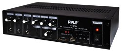 Pyle Home PT510 240 Watt Amplifier with 70V Output, Mic Talkover, USB/SD Readers, AUX Input, Built-in FM Radio & LED Display