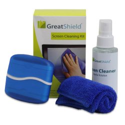 GreatShield LCD Screen Cleaning Kit with Microfiber Cloth, Double Sided Cleaning Brush and Non-Streak Solution for Laptops, PC monitors, Smartphones, Tablets and other electronics