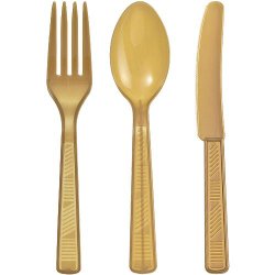 Party Dimensions 48 Count Plastic Cutlery Combo, Gold