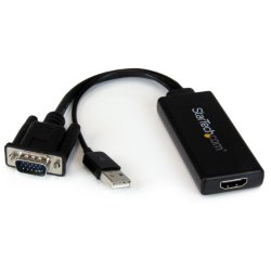 StarTech.com VGA2HDU 1080p VGA to HDMI Adapter with USB Audio and Power Portable VGA to HDMI Converter, Black