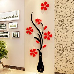 3d Vase Wall Murals for Living Room Bedroom Sofa Backdrop Tv Wall Background, Originality Stickers Gift, DIY Wall Decal Wall Decor Wall Decorations (Red, 30 X 12 inches)