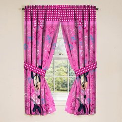 Disney Minnie Mouse Window Panels Curtains Drapes Pink Bow-tique, 42″ x 63″ each