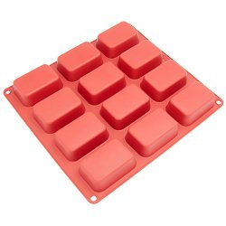 Freshware CB-105RD 12-Cavity Petite Silicone Mold for Soap, Bread, Loaf, Muffin, Brownie, Cornbread, Cheesecake, Pudding, and More