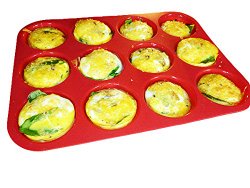 Keliwa 12 Cup Silicone Muffin & Cupcake Baking Pan / Non – Stick / Dishwasher – Microwave Safe /  21 FREE RECIPES