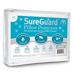 Set of 2 Standard Size SureGuard Pillow Protectors – 100% Waterproof – 30 Day Return Guarantee, 10 Year Warranty