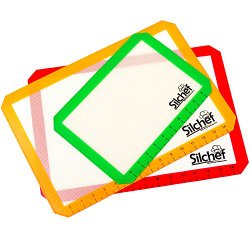 Silchef Professional Silicone Baking Mat Set of 3 – 2 x Standard Half Sheet, 1 x Toaster Oven – Non Stick Heat Resistant Liners for Cookie Sheets