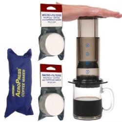 AeroPress Coffee and Espresso Maker with zippered nylon tote bag with bonus 350 Micro Filters