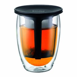 Bodum 12-Ounce Tea for One, Double Wall Glass with Strainer, Black