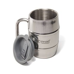 Eco Vessel Double Barrel Insulated Beer Mug/Coffee Cup, Silver Express, 16-Ounce