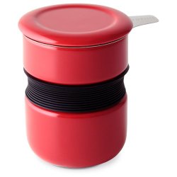 FORLIFE Curve Asian Style Tea Cup with Infuser and Lid 12 ounces, Red
