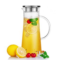 Hiware® Glass Water Carafe and Drink Infuser with Stainless Steel Filter Lid, 50 Oz / 1.5 L Borosilicate Glass Iced Tea Pitcher, Create Your Own Naturally Flavored Fruit Infused Water, Juice, Iced Tea, Lemonade & Sparkling Beverages