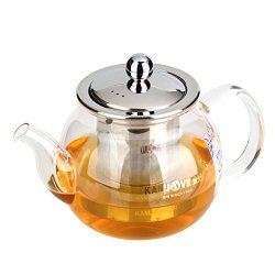 KAMJOVE Glass Gongfu Teapot with Stainless steel filter A-07 600ml/20.3oz heat-resistant glass Manually Blow-molded