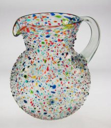 Mexican Glass Margarita or Juice Pitcher, Pebble or Bumby Confetti, Bola or Bowl Shape Design