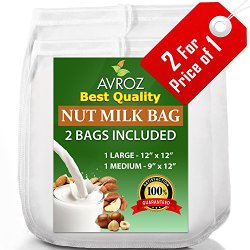 My Best Nut Milk Bag – 2 Pack Large (12″x12″) & Medium (12″x9″) Strong Reusable Almond Milk Bags – Commercial Food Grade Fine Nylon Mesh – Food Strainer & Cheese Maker Coffee & Tea Filter