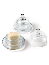 Set of 2 Clear Round Glass 3″ 2pc Small Butter Dish with Covered Dome