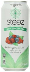 Steaz Iced Tea Can, Green Blueberry Pomegranate, Gluten Free, 16-ounces (Pack of12)