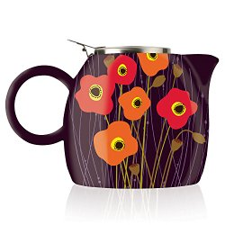 Tea Forte PUGG 24oz Ceramic Teapot with Tea Infuser, Loose Leaf Tea Steeping For Two, Poppy Fields