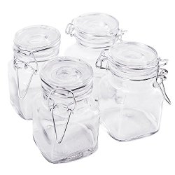 3 1/4″ Square Glass 3oz Jar with Hinge Glass Lid for Home Kitchen, Arts & Crafts Projects, Decoration, Snack Foods and Sauces (4 Pack) by Super Z Outlet®