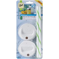 Ball 1440015010 Sip and Straw Lids (each pack includes a set of 4) which fit a Wide Mouth Mason Jar (jar not included)
