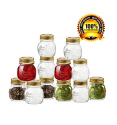 Bormioli Rocco Quattro Stagioni 12 Piece, 8.5 oz Glass Decorative Mason Jar Set for Canning / Spice / Jelly / Jam, Gift Boxed