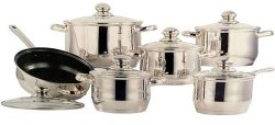 Concord Cookware SAS1120G 12-Piece 5-Layered Bottom Pot Pan Saute Cookware Set, 18 by 10-Inch, Stainless Steel