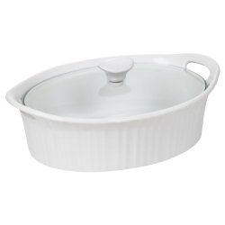 Corningware 1105935 French White III Oval Casserole with Glass Cover, 2.5-Quart