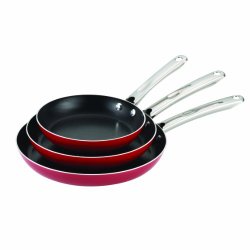 Farberware Aluminum Nonstick 8-Inch, 10-Inch and 11-Inch Skillet Triple Pack, Red with Stainless Handles